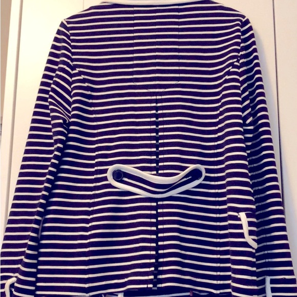 Retro Anthropologie Navy & White Striped Soft Blazer Jacket Double Breasted - Picture 13 of 16